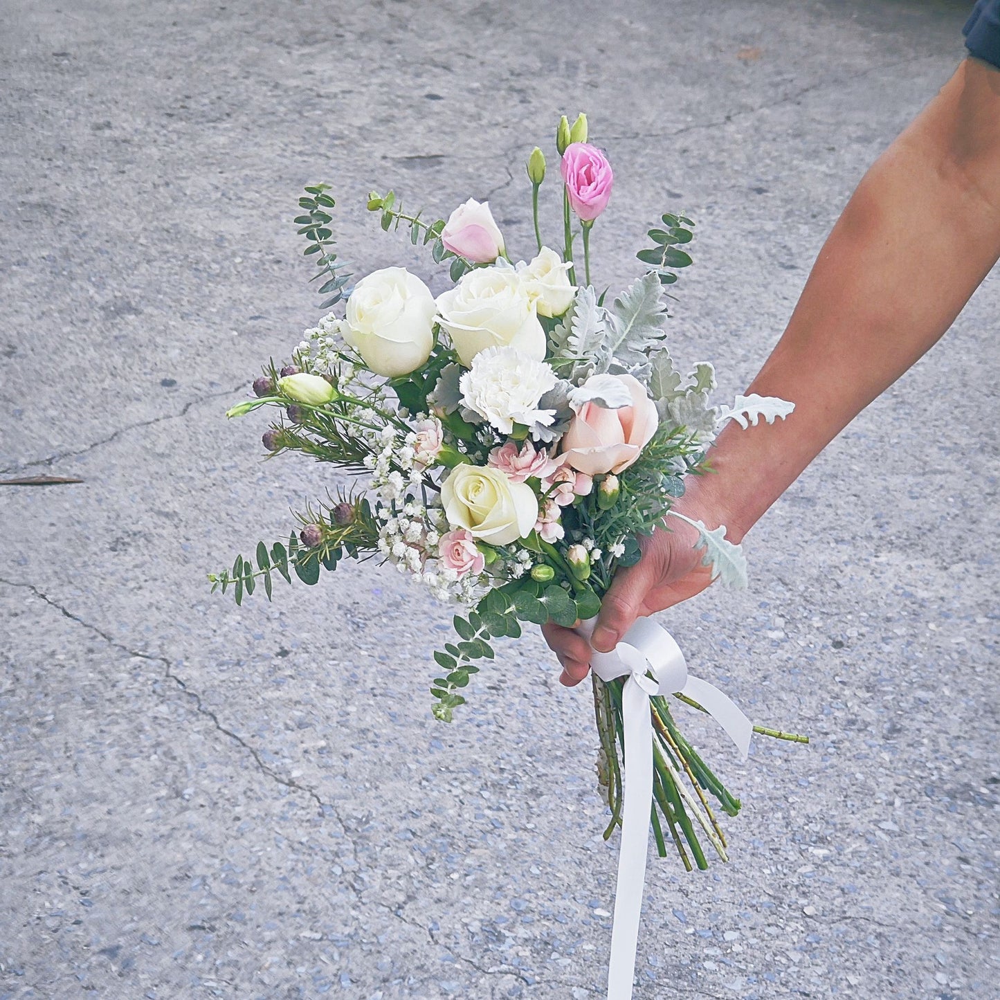 Soft White and Pink Flowers Small Hand-Tied Bouquet