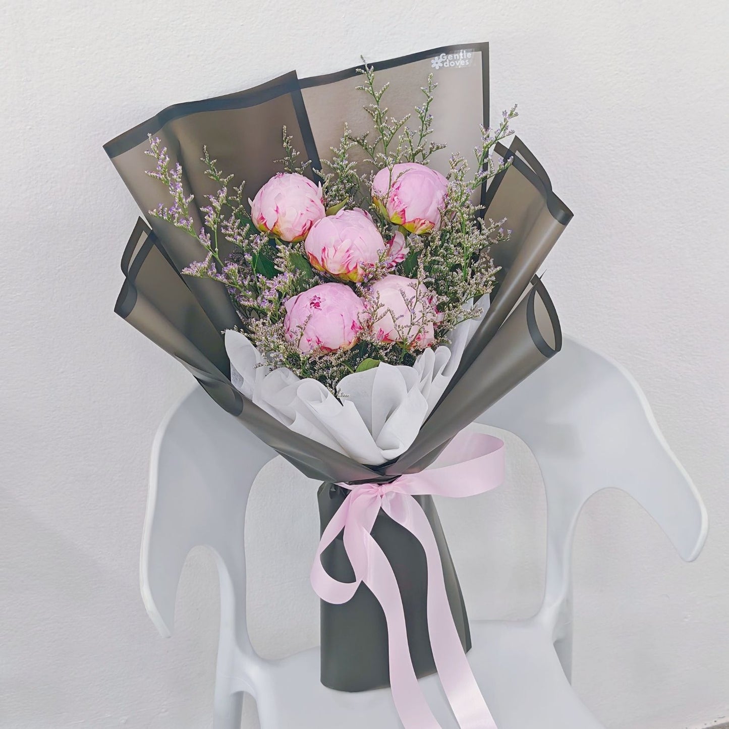 Five Soft Pink Peonies with Caspia Bouquet