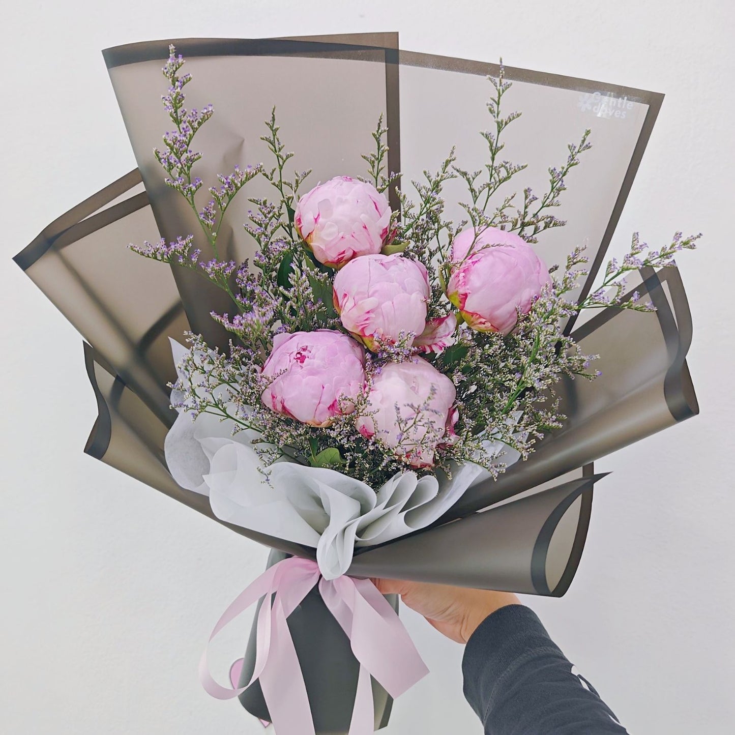 Five Soft Pink Peonies with Caspia Bouquet