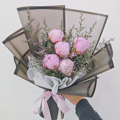 Five Soft Pink Peonies with Caspia Bouquet