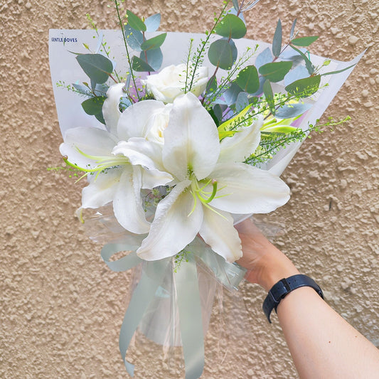 Two Blooming Lilies with Filler Flowers Bouquet