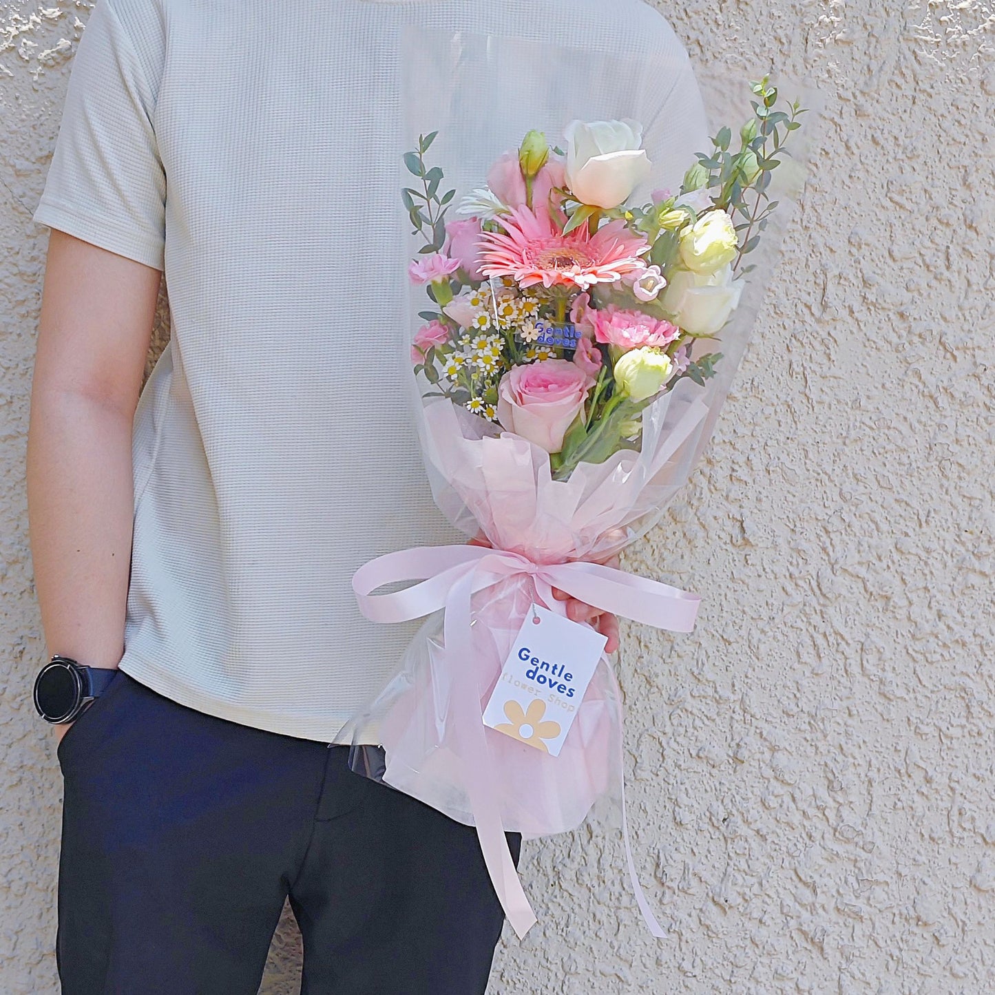 Assorted Pink Flowers Minimal Style Bouquet