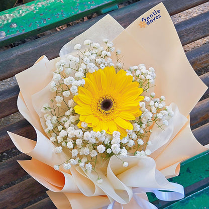 Single Yellow Gerbera with Gypsophila in Mini Bouquet