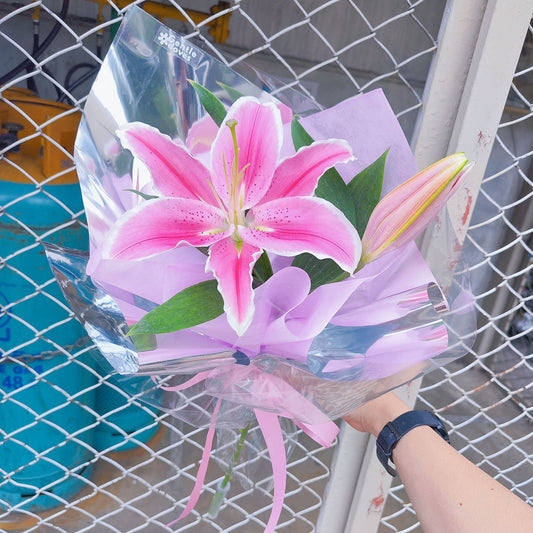 Single Stem Pink Lilies Minimal Bouquet