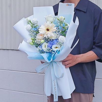 Assorted White and Blue Flowers with Soft Blue Hydrangeas Bouquet