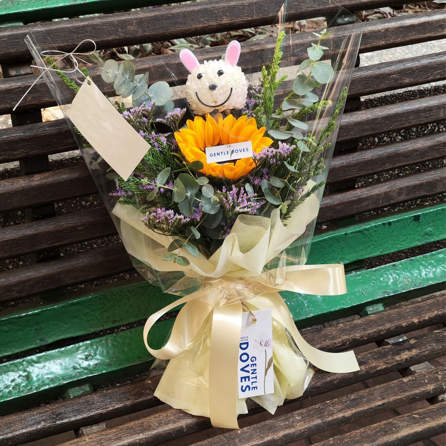 Sunflower with Foliage and Little Bunny Bouquet