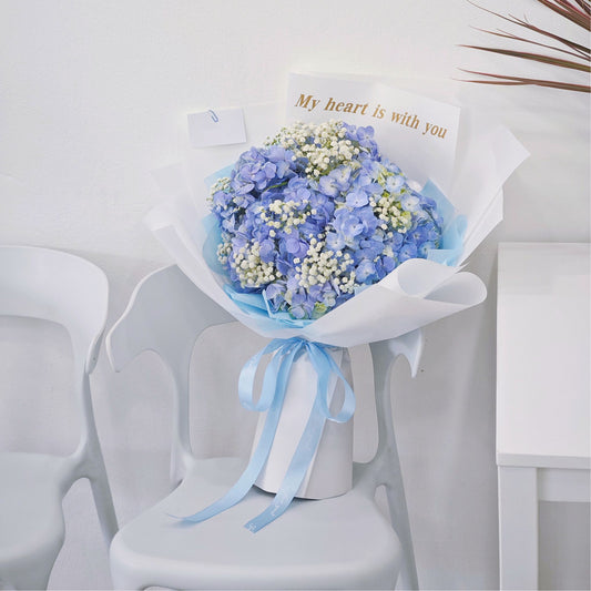 Blue Hydrangeas with Gypsophila 'My heart is with you' Extra Large Bouquet