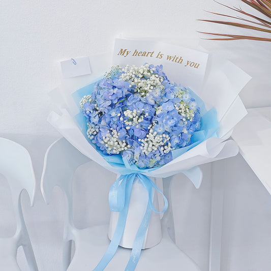 Blue Hydrangeas with Gypsophila 'My heart is with you' Extra Large Bouquet