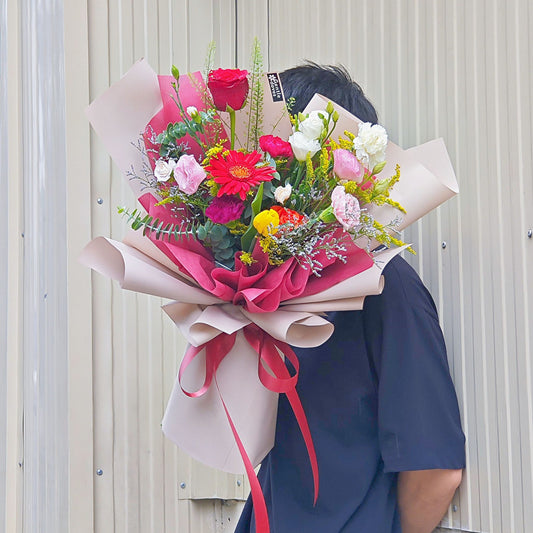 Assorted Vivid Colors Flowers and Foliage Large Bouquet