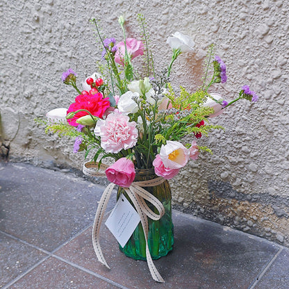 Assorted Flowers with Six Tulips Natual Style in Large Vase Arrangement