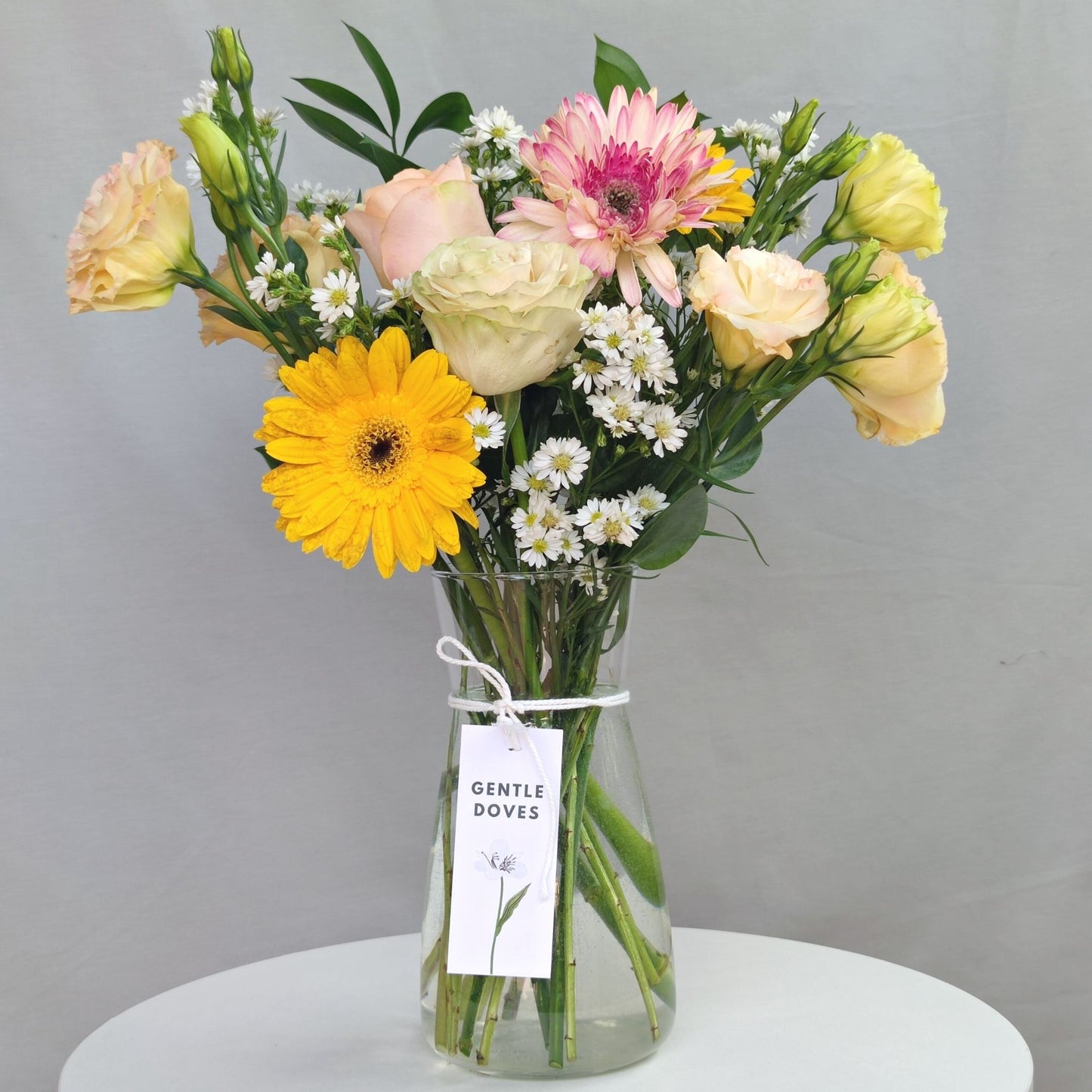 Assorted Yellow Flowers with Soft Flowers in Large Vase Arrangement