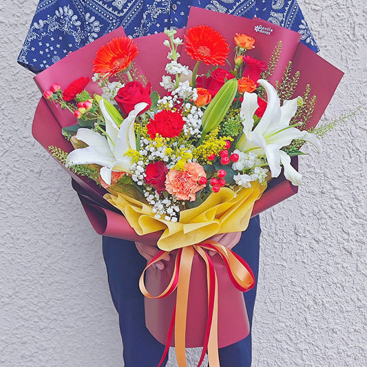 Assorted Red, Orange and White Flowers with Lilies Large Bouquet