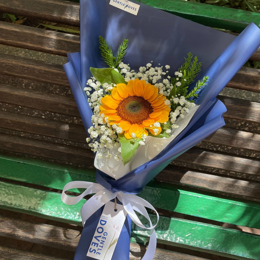 Single Sunflower with Gypso Small Bouquet