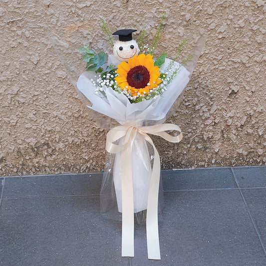 Graduated Smiley Face with Sunflower and Filler Flowers Bouquet