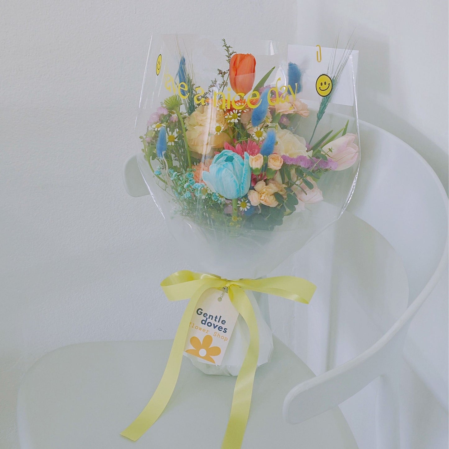 Assorted Colorful Flowers with Three Tulips 'Have a nice day' Bouquet