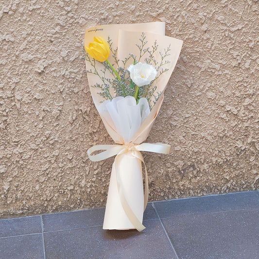 Two Yellow and White Tulips with Caspia Bouquet