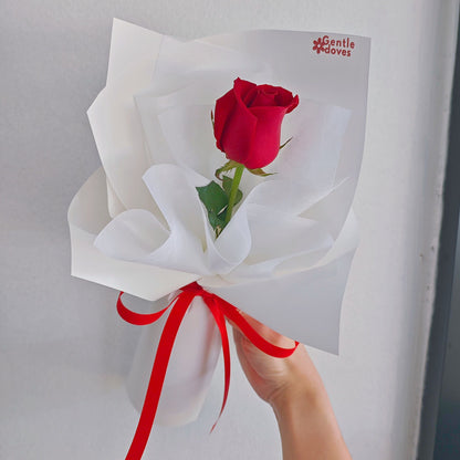 Single Red Rose Minimal Korean Wrapping Bouquet