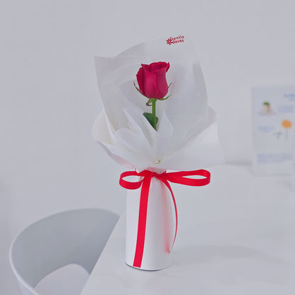 Single Red Rose Minimal Korean Wrapping Bouquet
