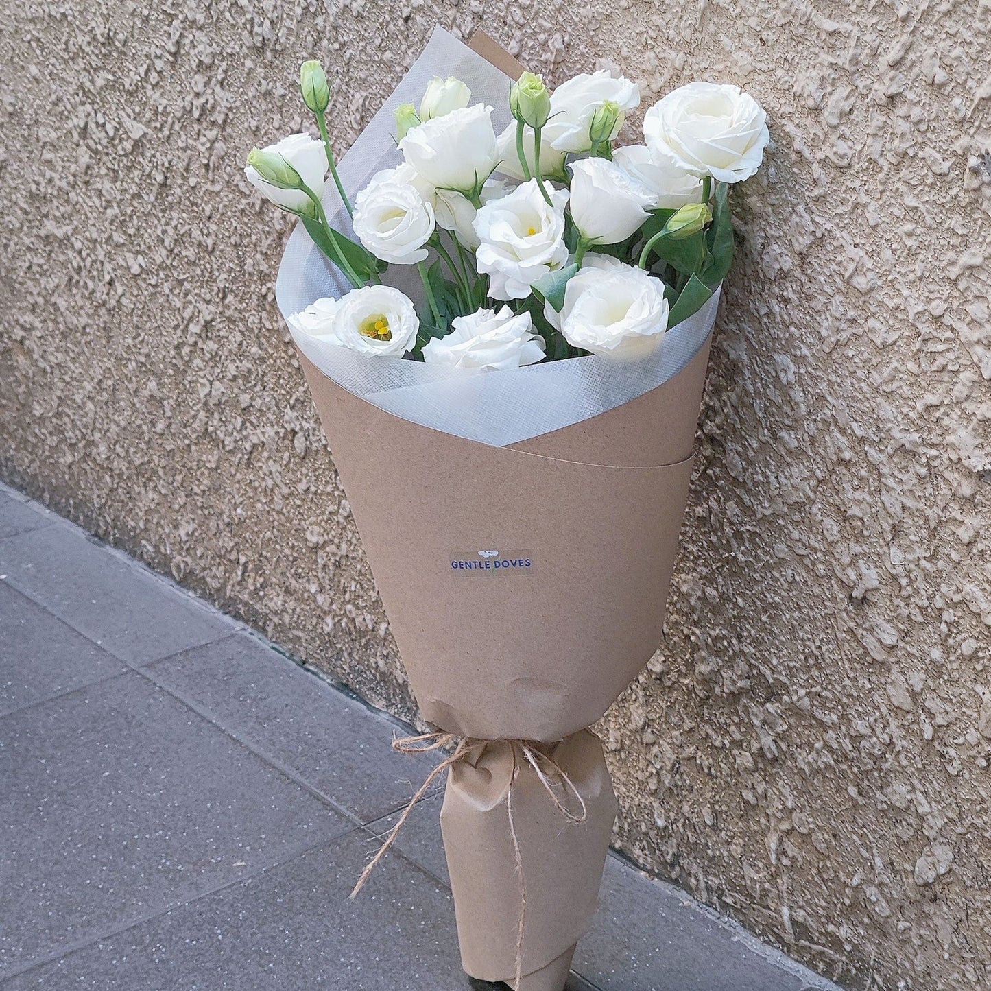 White Lisianthus in Craft Paper Bouquet