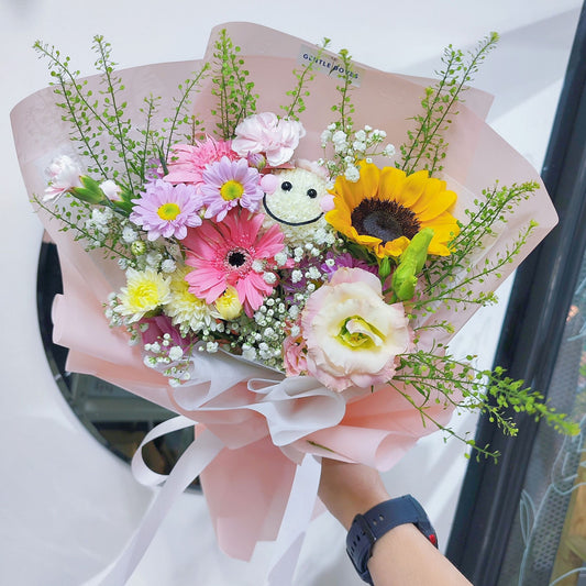 Assorted Colorful Flowers with Smiley Face Bouquet