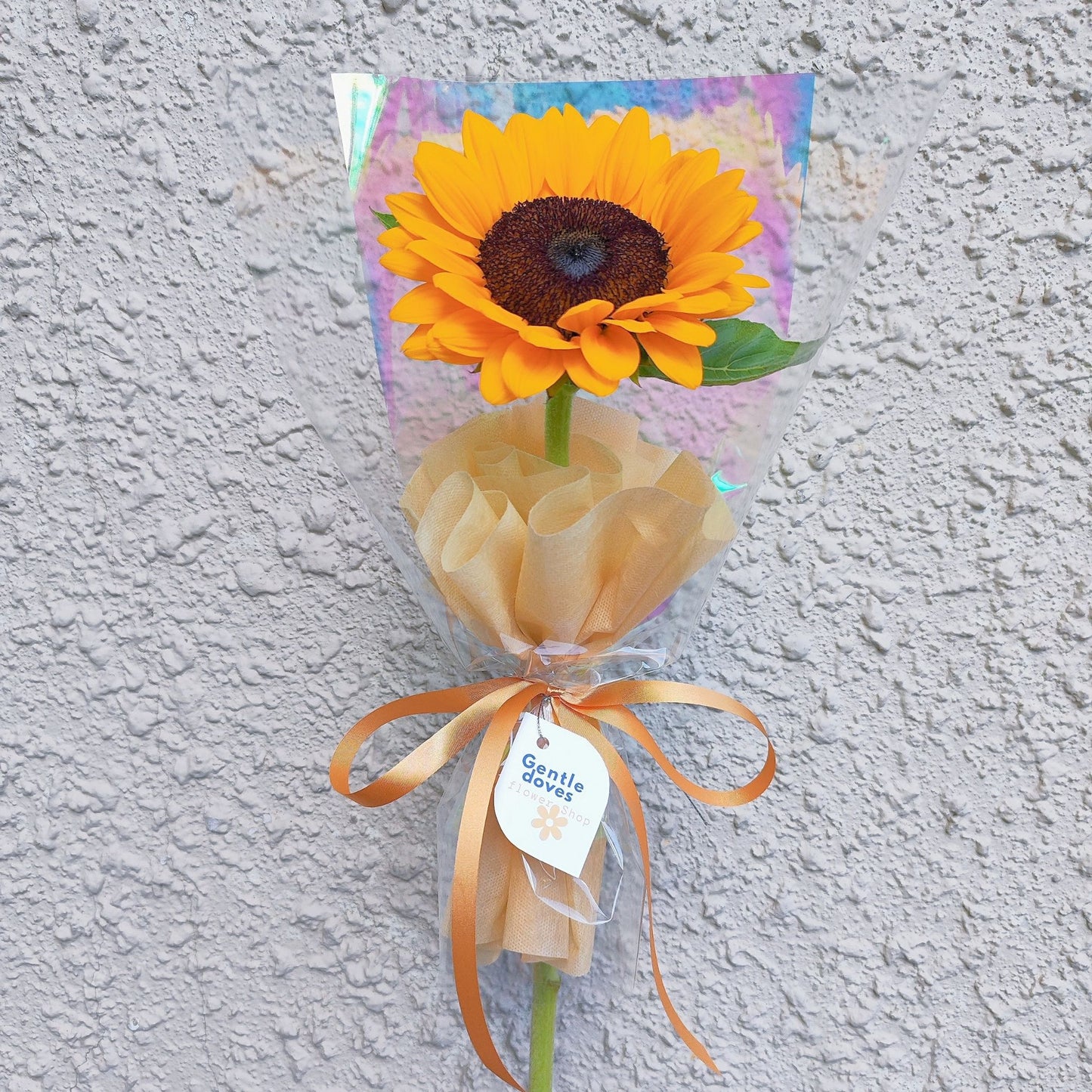 Single Sunflower in Hologram Paper Minimal Bouquet