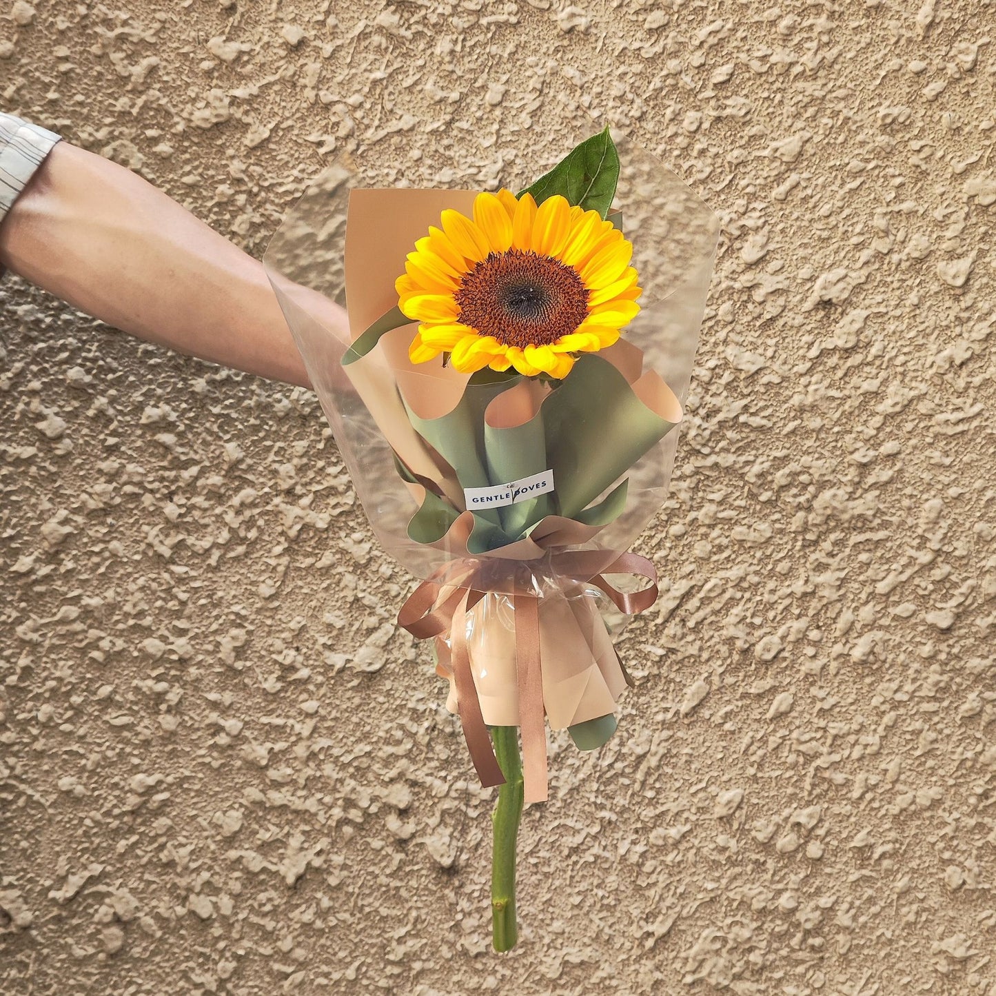 Single Sunflower in Orange and Green Paper Bouquet