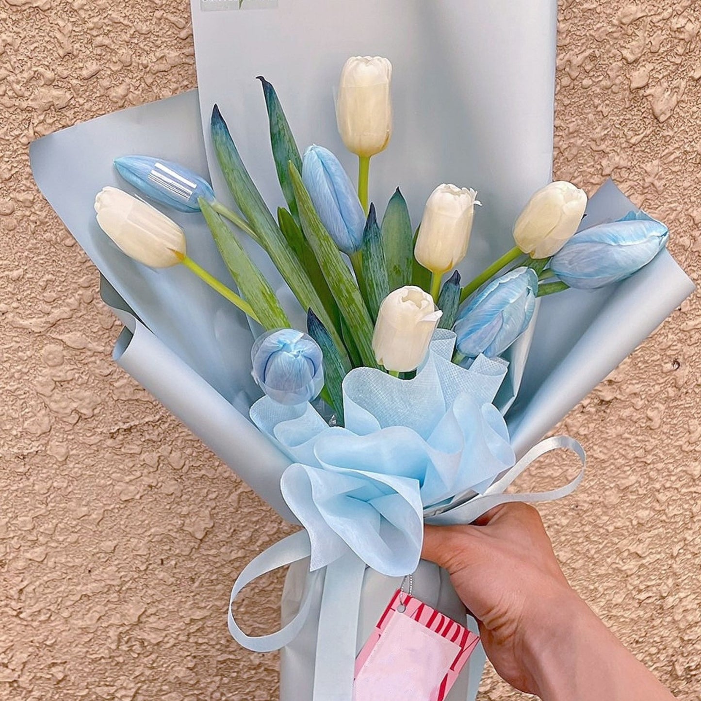 Ten White and Dyed Blue Tulips Bouquet