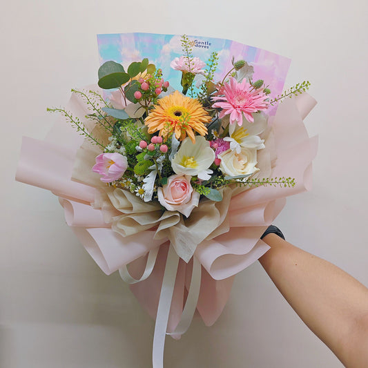 Assorted Mixed Flowers in Soft Tone with Tulips Bouquet