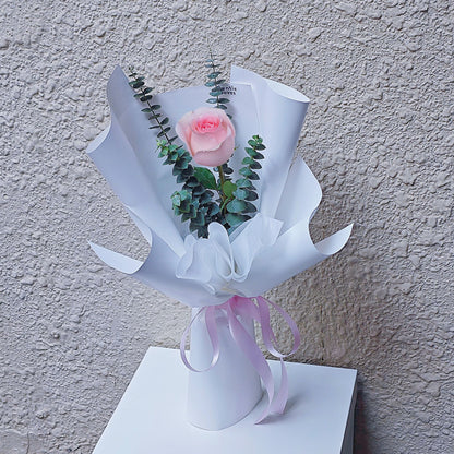 Soft Pink Rose with Eucalyptus Bouquet