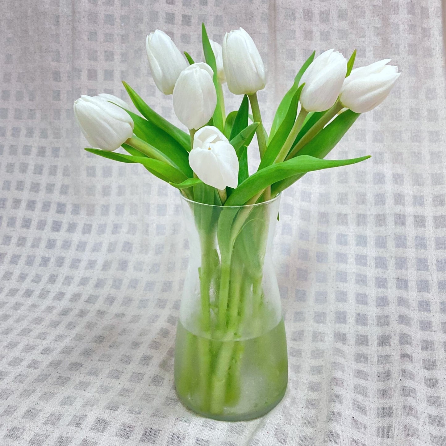 Nine White Tulips in Large Vase Arrangement