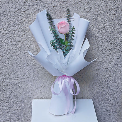 Soft Pink Rose with Eucalyptus Bouquet
