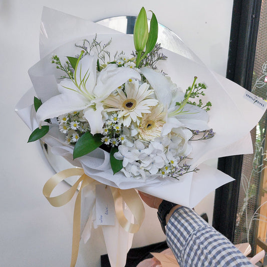 Assorted White Flowers with Lilies Bouquet