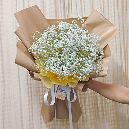 White Gypsophila in Golden Color Paper Large Bouquet