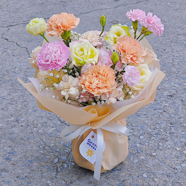 Assorted Pink and Orange Flowers in Small Vase Arrangement