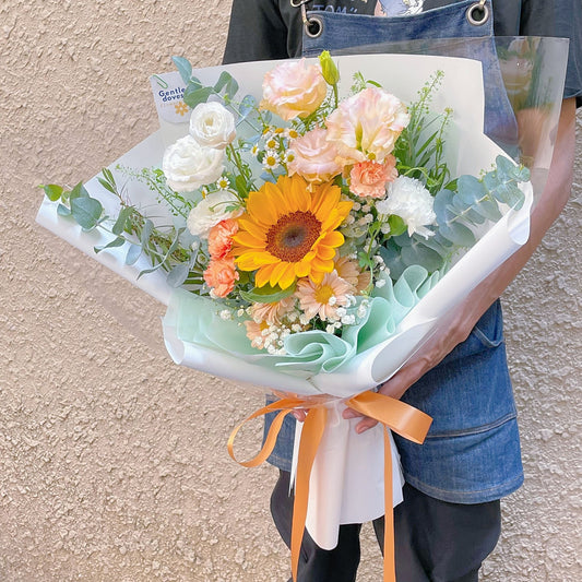 Single Sunflower with Warm Flowers Large Bouquet