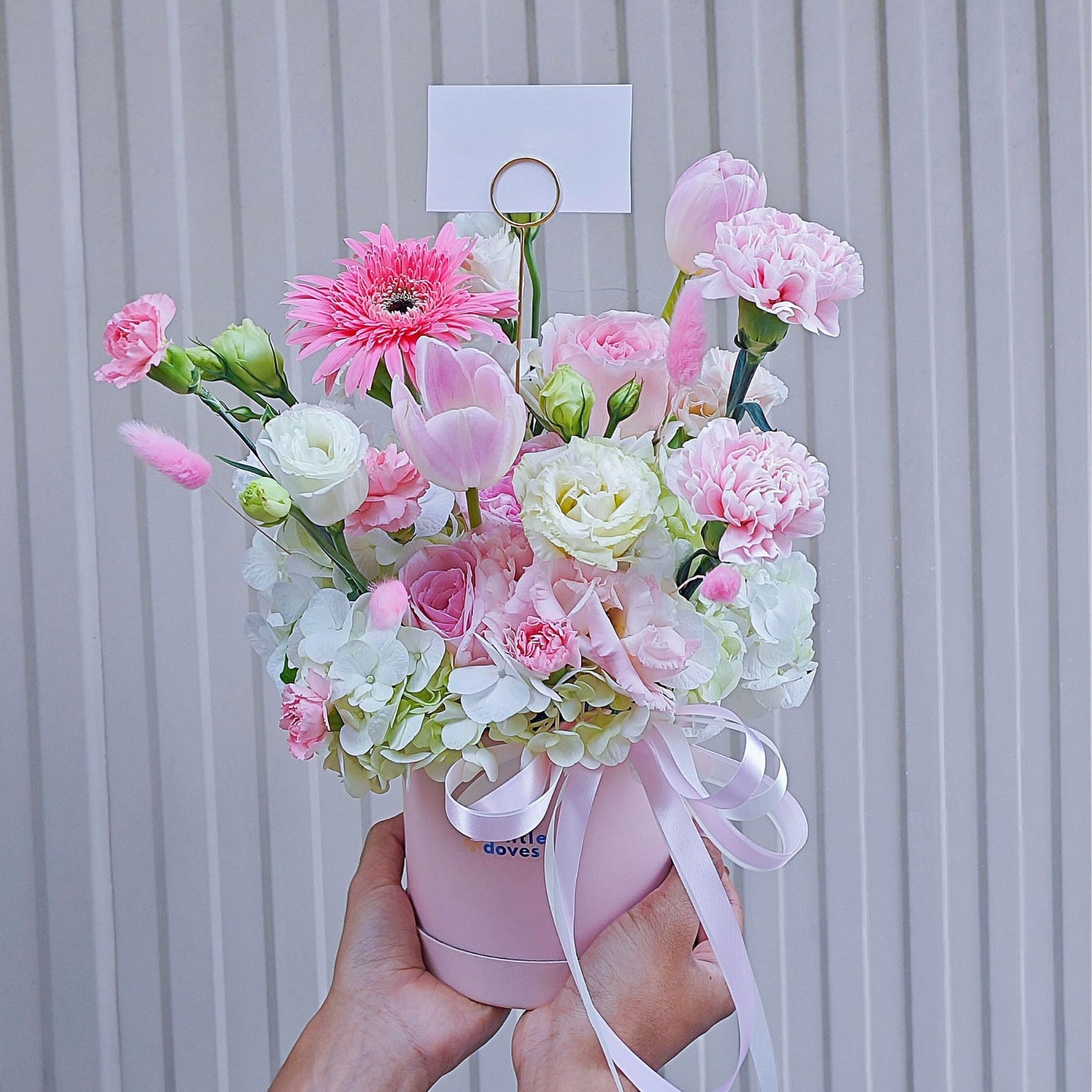 Assorted Pink and White Flowers in Small Box Arrangement