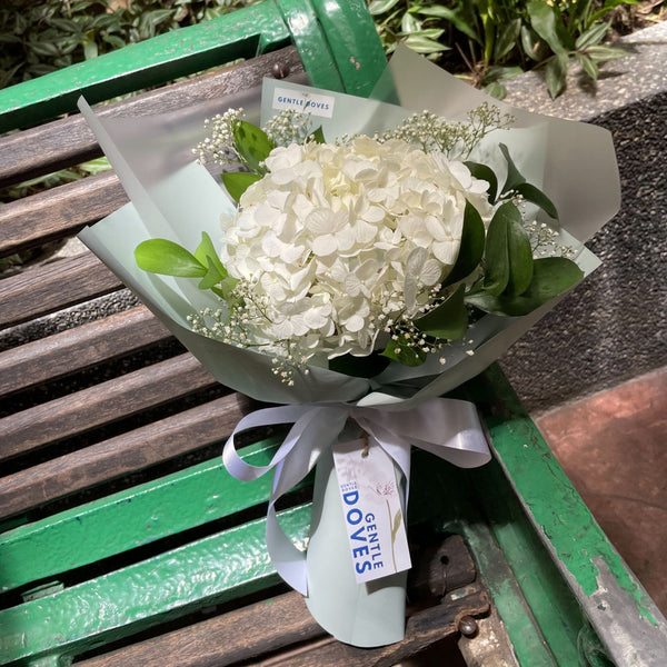 Single White Hydrangea with Greenery Foliage Bouquet
