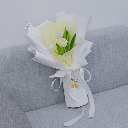 Five White Tulips Minimal Style Bouquet