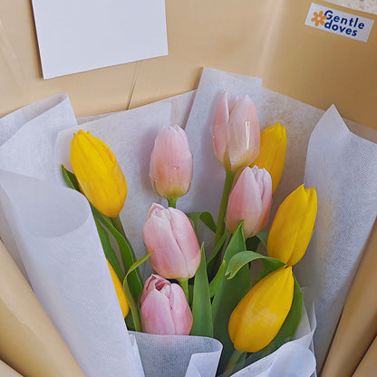 Ten Pink and Yellow Tulips Bouquet