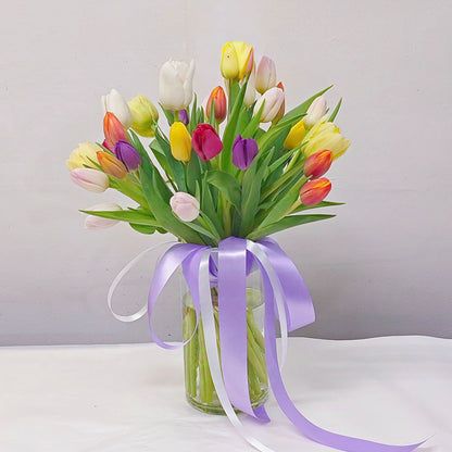 Assorted Color Thirty Tulips Vase Arrangement