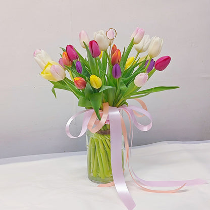 Assorted Color Thirty Tulips Vase Arrangement