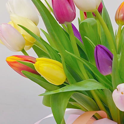 Assorted Color Thirty Tulips Vase Arrangement