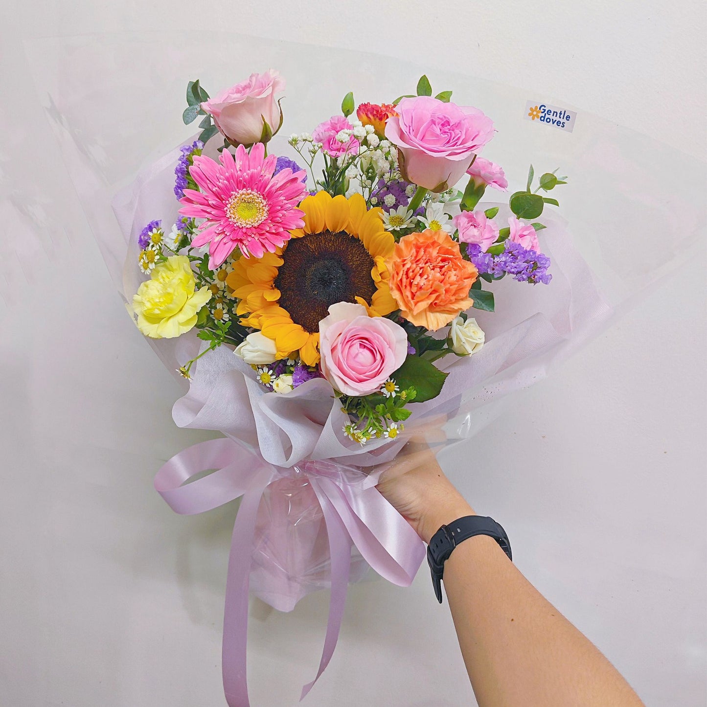 Single Sunflower with Assorted Colorful Flowers Minimal Bouquet