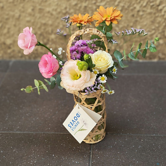 Assorted Colorful Flowers in Tall Vase Arrangement