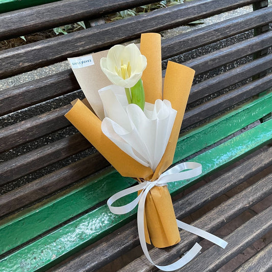 Single White Tulip in Kraft Paper Bouquet