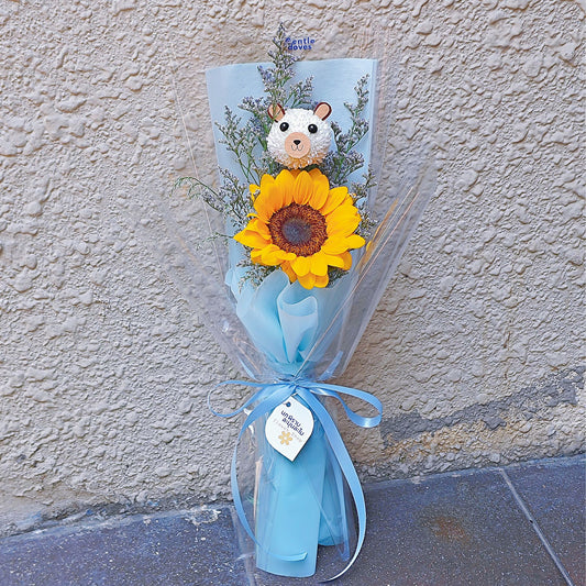 Little Brownie Bear Flower with Sunflower Minimal Bouquet