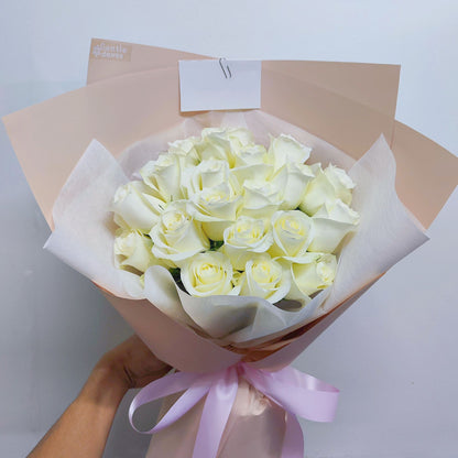 Twenty White Roses in Creamy Paper Bouquet