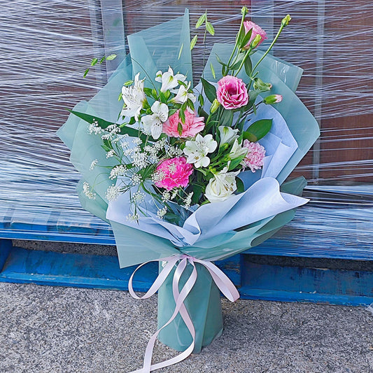 Assorted Green, White and Pink Flowers Medium Size Bouquet