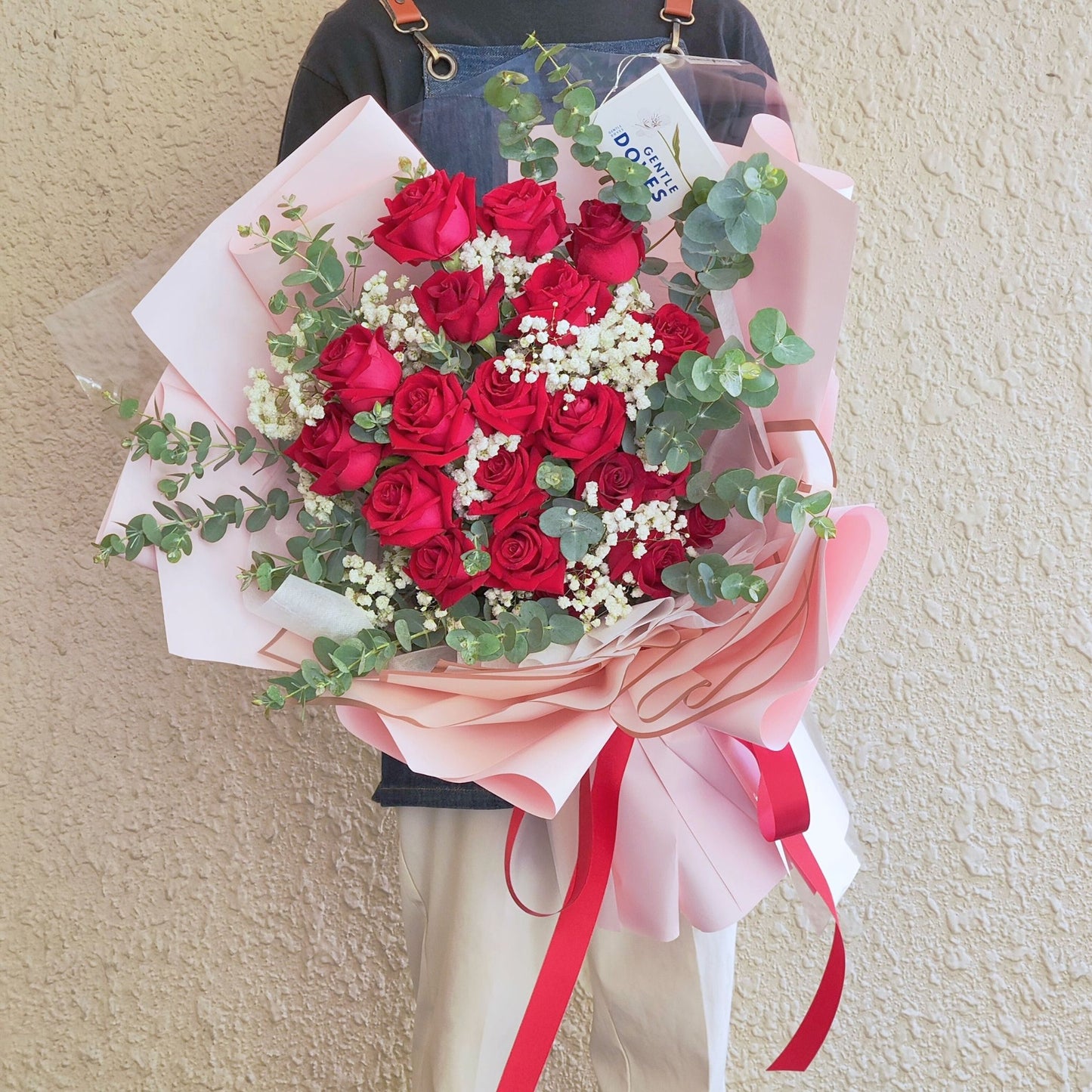 Twenty Red Roses with Gypsophila and Eucalyptus Extra Large Bouquet