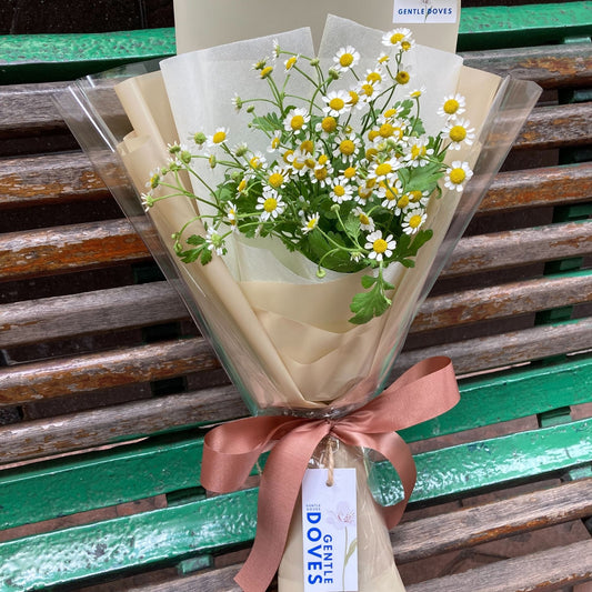 Daisies in Soft Brown Paper Bouquet